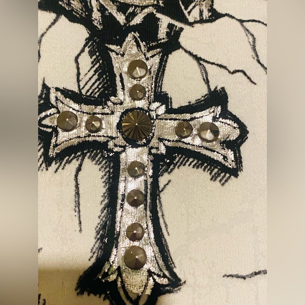 KonQuest RARE MEN’s skull T-Shirt Swarovski crystals & studded NWT size S. - Picture 9 of 14